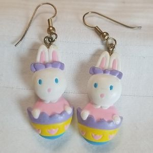 Vintage GGI Easter Bunny Egg Dangly Earrings